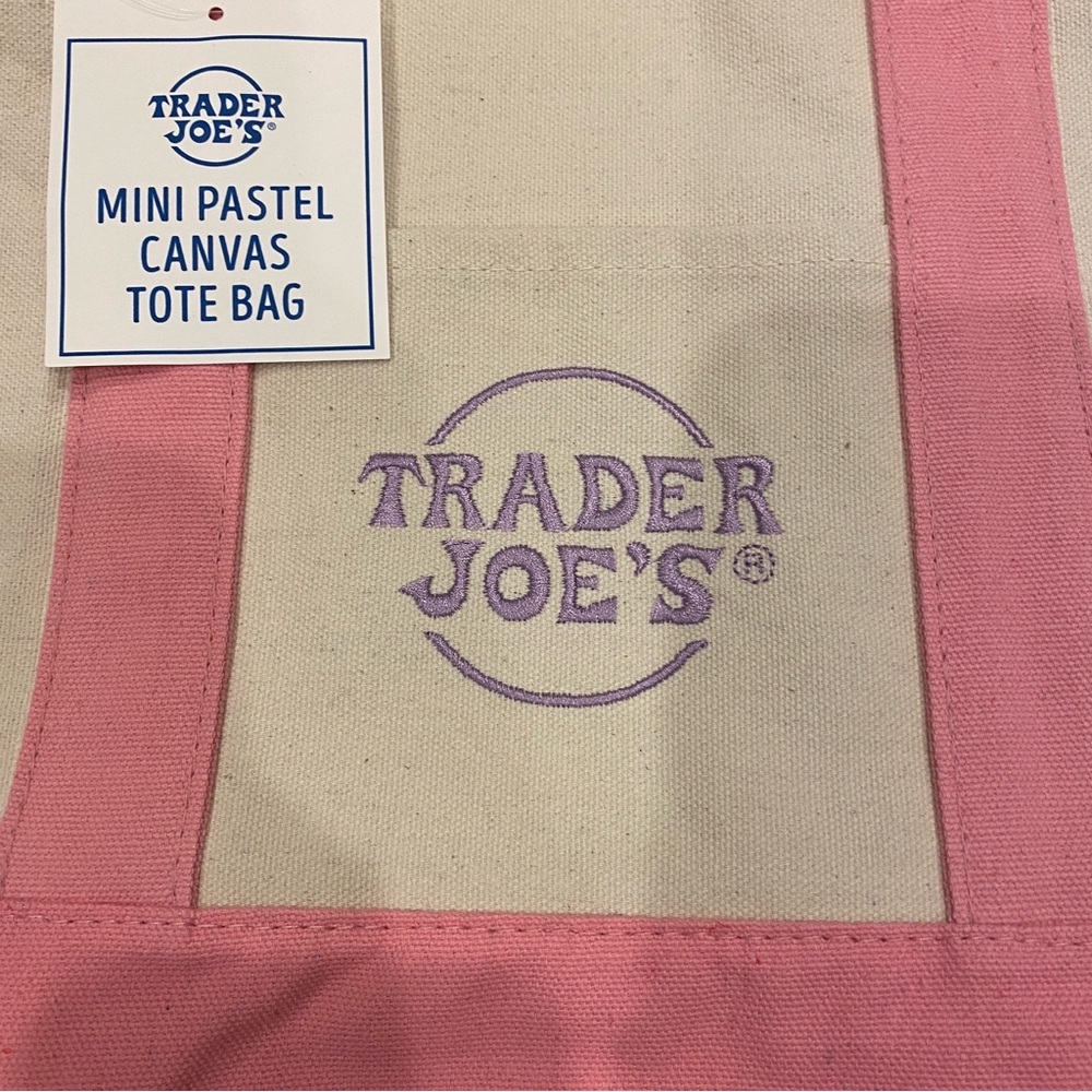 Trader Joe's Pastel Pink Purple Mini Canvas Tote Bags 2026 LIMITED NWT LOT OF 4 - Picture 3 of 5